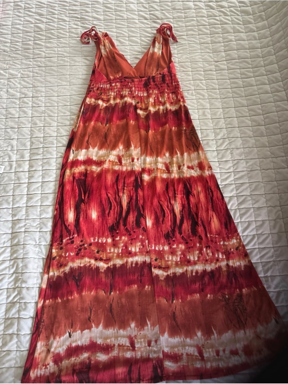 Bisou Bisou Red and Orange Tie-Dye V-Neck Maxi Dress